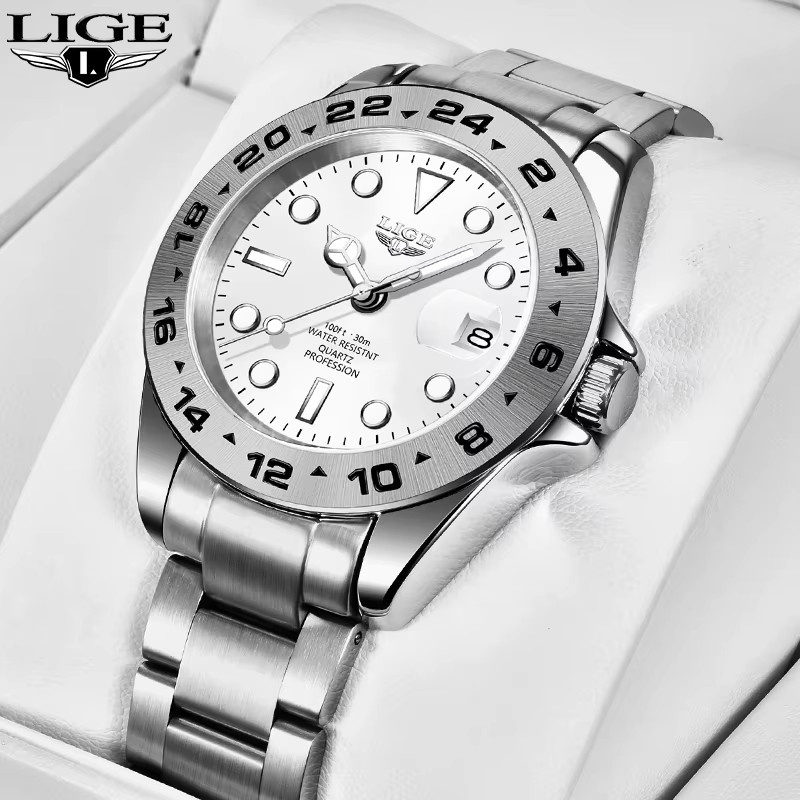 LIGE Armbanduhr Edelstahl, Quarz, Silber, Datum, Herren - Bild 2