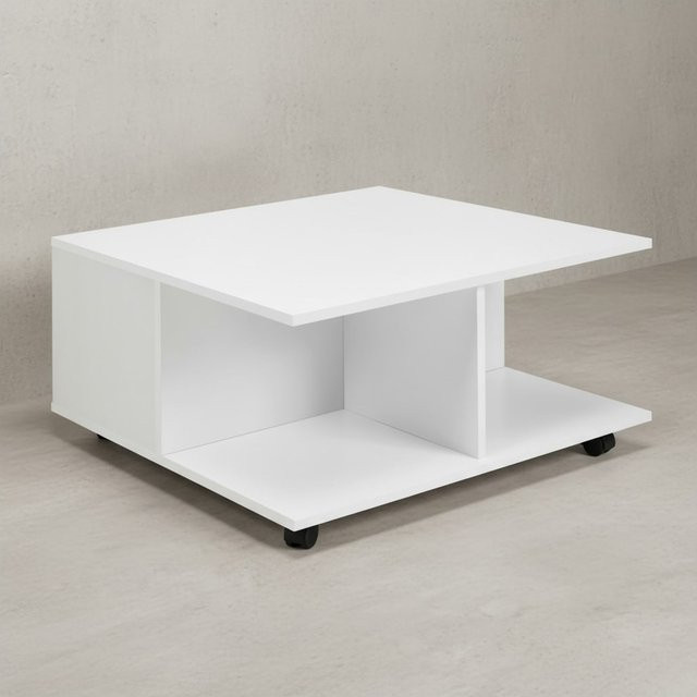 Couchtisch RAPIDO von KADIMA DESIGN in Weiß/Anthrazit mit 2 Schubladen und Rollen, B/T/H: 70 x 70 x 36,5 cm - Bild 1