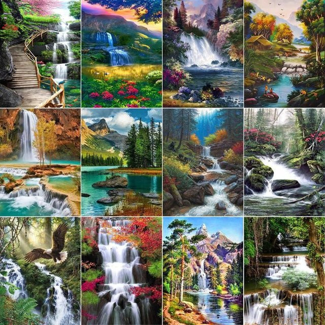 Sdoyuno 5D Diamantmalerei Landschaft Wasserfall als Diamond Painting Set in Multicolor mit Vollbohrtechnik und quadratischen Steinen - Bild 1