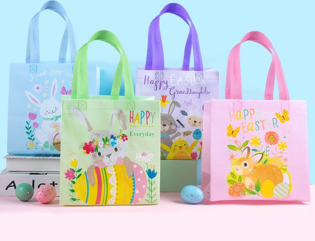 Ostern Geschenktüten mit Griff aus Vlies, bunte Kaninchen und Eier für deine Osterparty-Dekoration, Mehrfarbig - Bild 1