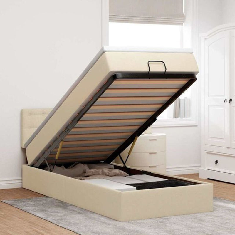 vidaxl Ottoman Polsterbett mit Matratze und LED in Beige aus Stoff, B/T/H: 90 x 190 x 88 cm - Bild 1