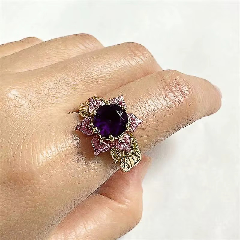 Huitan Damenring, Bicolor, Blumendesign, Zirkonia, lila - Bild 2