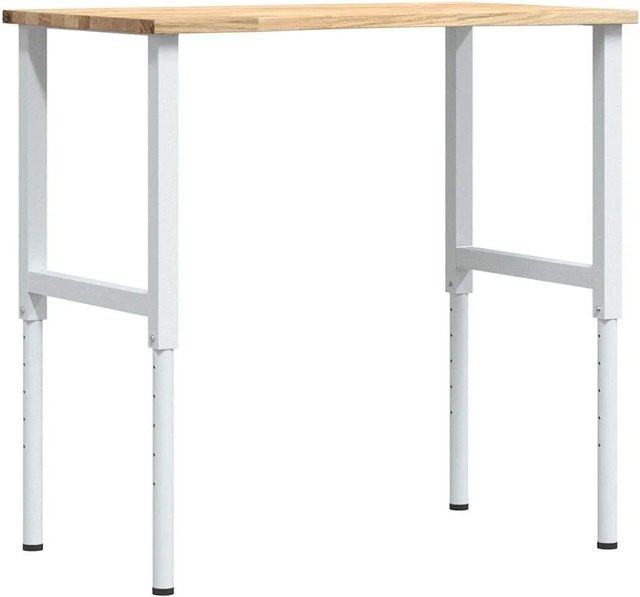 vidaXL Werkbank aus Massivholz Eiche und pulverbeschichtetem Metall, Farbe: Weiß-natur/Eiche, B/T/H: 100 x 60 x 71,5-98 cm - Bild 1