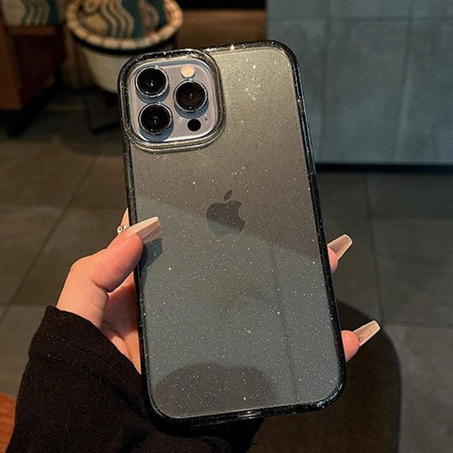 Transparente Schutzhülle mit rosa Glitzer und Sternenhimmel-Design für iPhone Modelle in Pink, Schwarz und Transparent - Bild 1