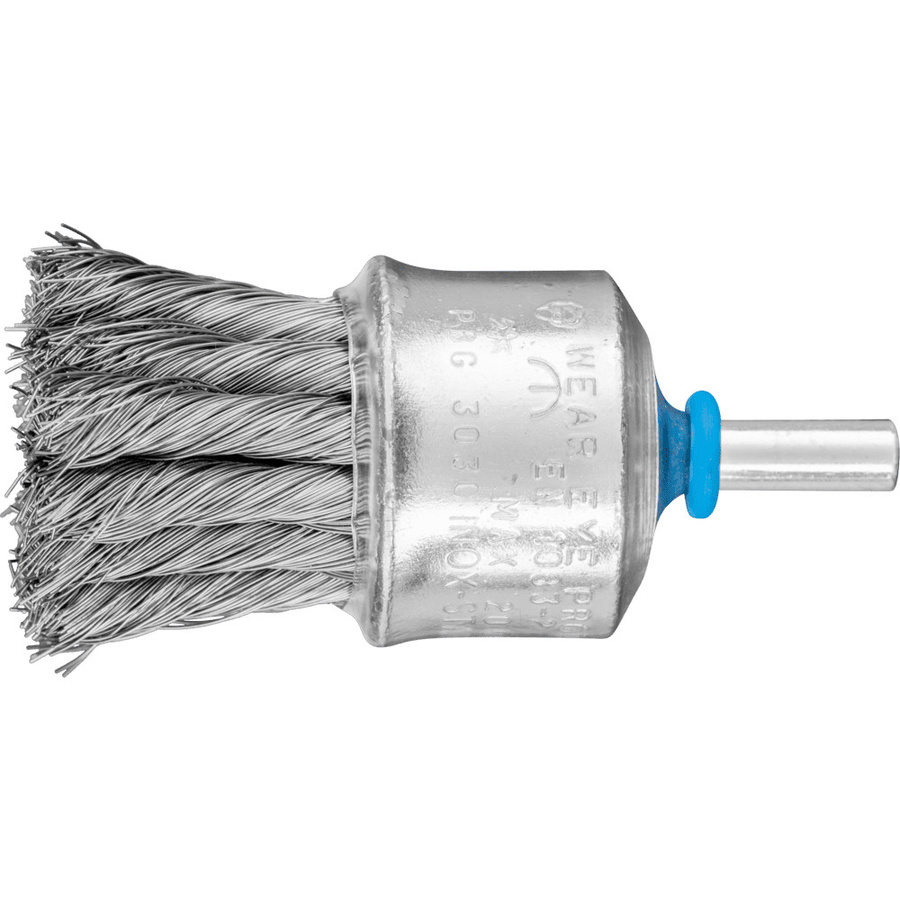 PFERD Pinselbürste PBG mit Kunststoffschutz, gezopft, Farbe: Silber, Edelstahl-Draht Ø 0,25 mm, Durchmesser: 30 mm, Schaft-Ø: 6 mm - Bild 1