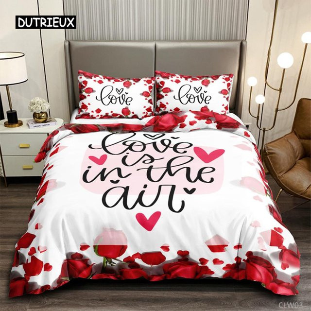Bettbezug-Set mit rotem Rosen-Blütenmotiv von Binchi Outdoor Product, Farbe Rot-Weiß, Material Polyester, B/H: 135 x 200 cm - Bild 1