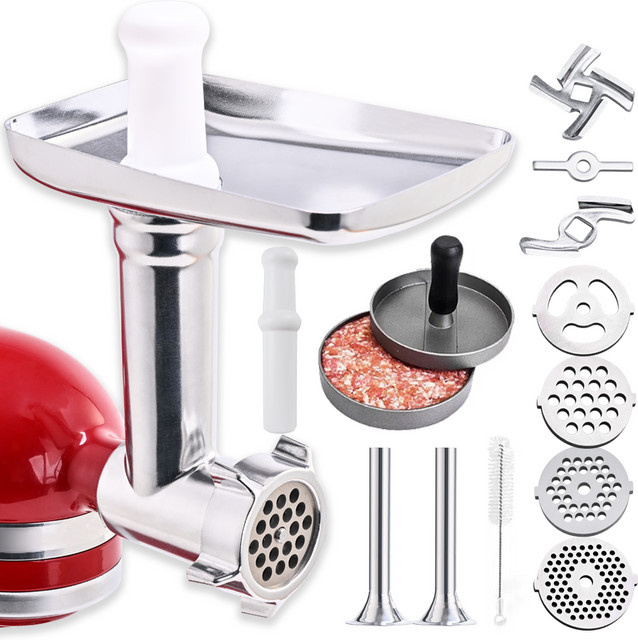 KitchenAid Zubehör-Set aus Metall in Silber: Fleischwolf, Wurstfüller und Burger-Presse mit Antihaft-Hamburgerform für Küchenmaschinen - Bild 1
