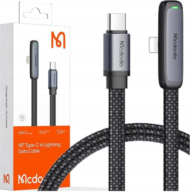 McDodo USB-C auf Lightning Daten- und Ladekabel 36W Flachdesign Schwarz 1m - Bild 2
