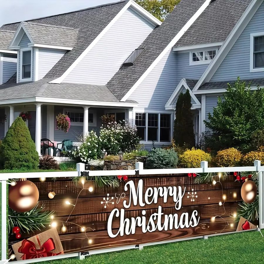 VIKAMA Frohe Weihnachten Hängebanner als Weihnachtsdekoration für Garten und Zaun, B/H: 40 x 200 cm - Bild 4
