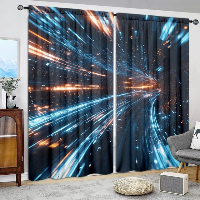 2er-Set Zeit-Raum-Tunnel Vorhang mit Grafikprint in Blau von Household supplies MH, halbtransparent, B: 75 cm, H: 165 cm - Bild 1