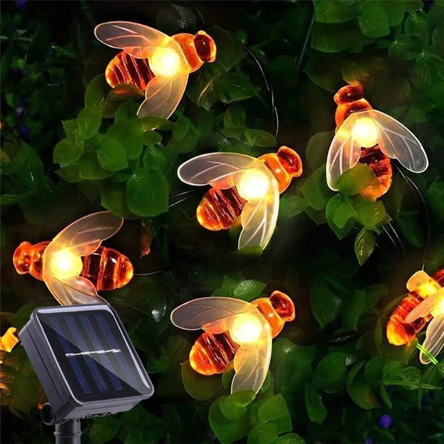 OKAL RED EAST Solar-Lichterkette mit 100 LED in Bienen-Optik, Warmweiß, Gelb, für Garten und Terrasse - Bild 1