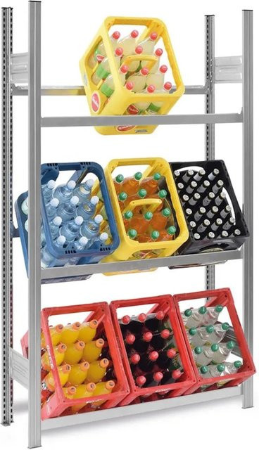 PROREGAL Getränkekistenregal Stecksystem T-Profil aus verzinktem Stahl, H x B x T: 175 x 100 x 30 cm, 3 Ebenen mit 100 kg Fachlast - Bild 1