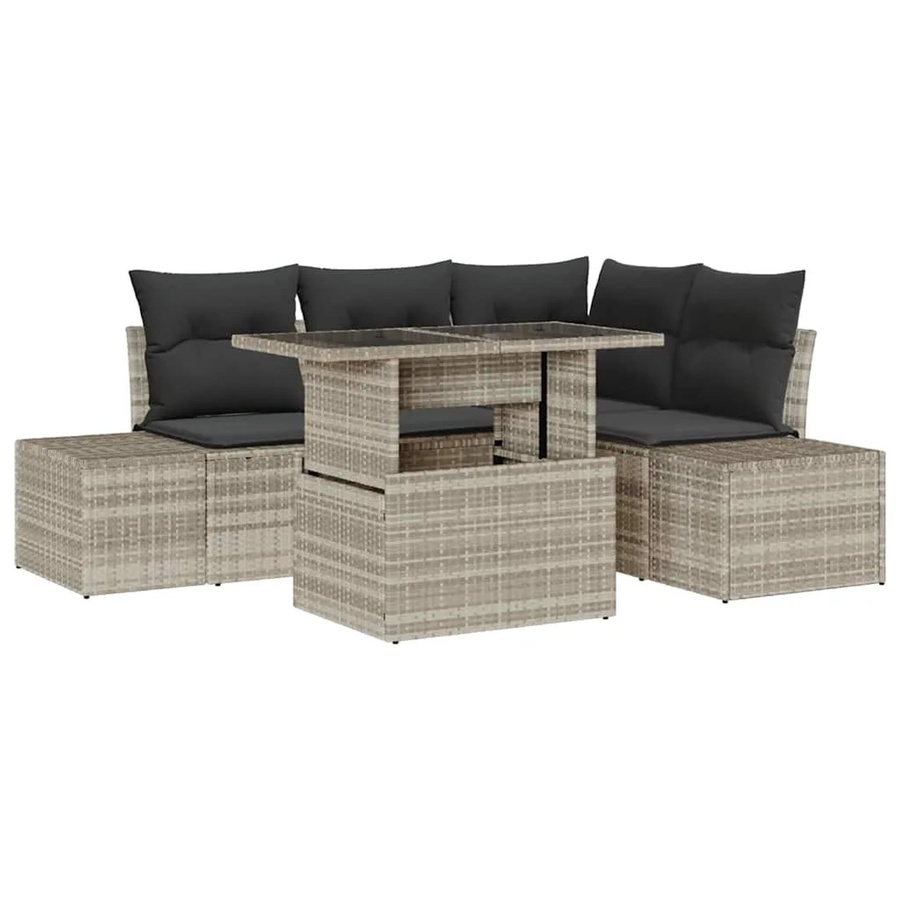 vidaXL 5-tlg Garten-Sofa-Set aus Poly Rattan mit integriertem Stauraum und Polstern in Hellgrau - Bild 2