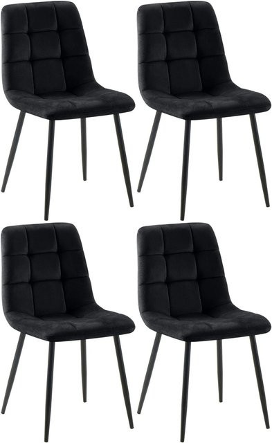 4er Set Esszimmerstühle DELUKE FIGAD aus Samt in Schwarz mit Steppmuster, B/T/H: 45 x 55 x 84 cm - Bild 1