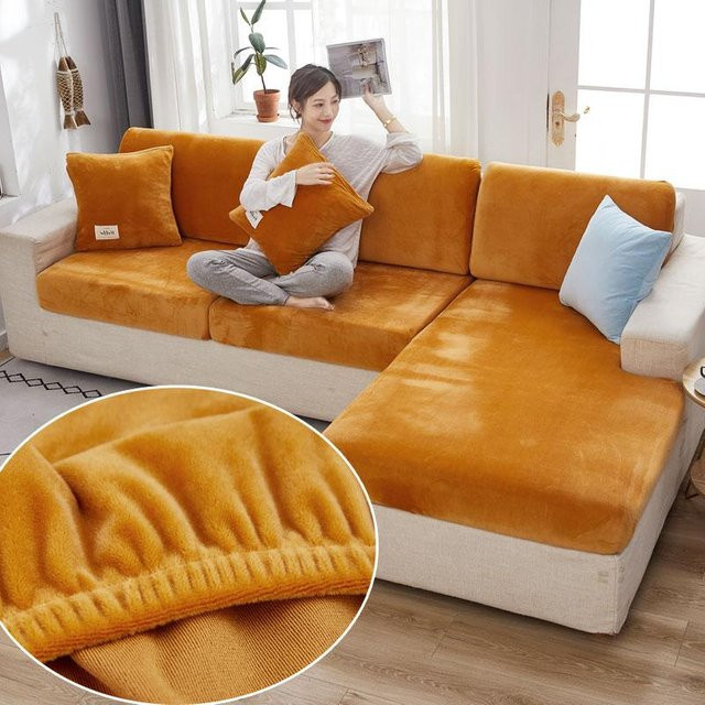 FebEr Samt-Sofa-Sitzbezug aus Jacquard in Orange, elastischer Stretch-Schonbezug für dein Sofa - Bild 1