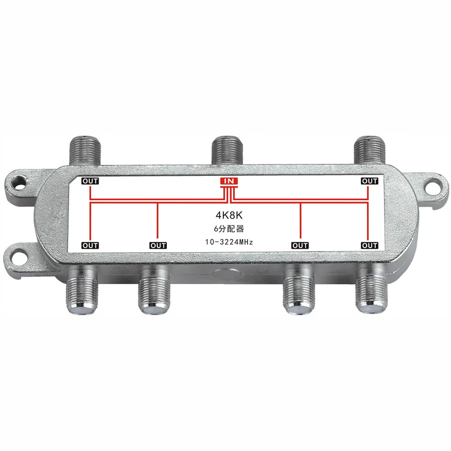 Oeny 6-Wege TV Signal Splitter Verteiler für SATV/CATV und Satellitenantennen 10-3224 MHz in Silber und Weiß - Bild 2