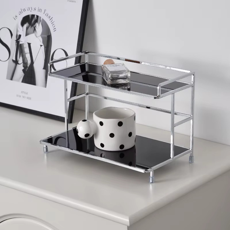 Doppelschichtiges Metall-Schreibtischregal in Weiß als Organizer für Schreibwaren, Tassen oder Kosmetik - Bild 2