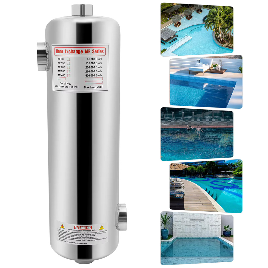 60 kW Edelstahl-Schwimmbadwärmetauscher in Silber, Länge: 485 mm, Durchmesser: 134 mm - Bild 3