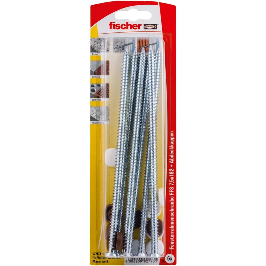 Fischer Fensterrahmenschraube FFS Torx mit Abdeckkappen, Farbe: Silber, Durchmesser: 7,5 mm, Länge: 182 mm - Bild 2