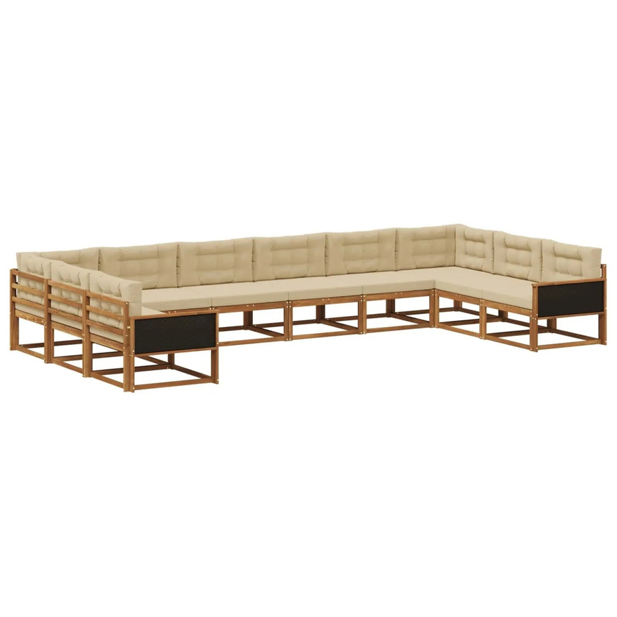 vidaXL Outdoor-Sofagarnitur aus massivem Akazienholz mit 10 Kissen in Natur und Beige, B/T/H: 247,5 x 148,6 x 73,0 cm - Bild 2