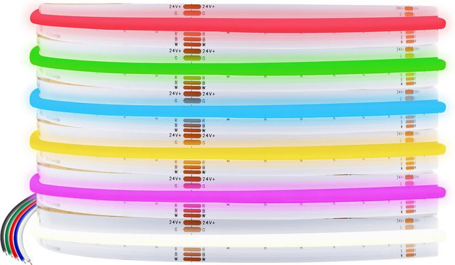 HEGEHE COB RGBW LED-Streifenlicht, 5-polig, 12 mm Breite, DC24 V, 784 LEDs hohe Dichte, RA90, Multicolor - Bild 1