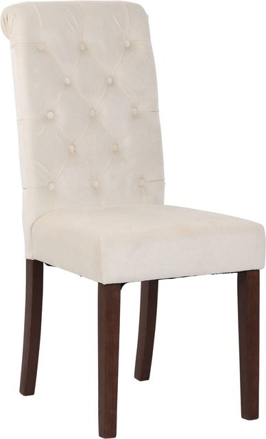 CLP Esszimmerstuhl Lisburn Polsterstuhl aus Samt in Beige mit Chesterfield Design und gesteppter Oberfläche - Bild 1