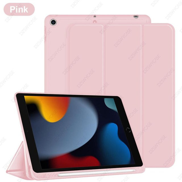 Schutzhülle für iPad 9./8./7. Generation 10,2 Zoll mit Stifthalter und Dreifachständer, stoßfeste TPU-Rückseite und Auto Sleep/Wake Funktion, Farbe: Rosa - Bild 1