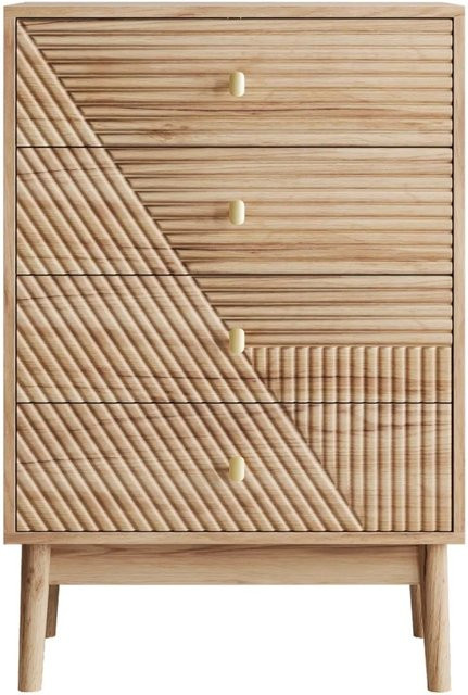PXloue Kommode mit 4 Schubladen aus Holz in Eiche Braun im Mid-Century Design für Wohnzimmer, Schlafzimmer oder Flur - Bild 1