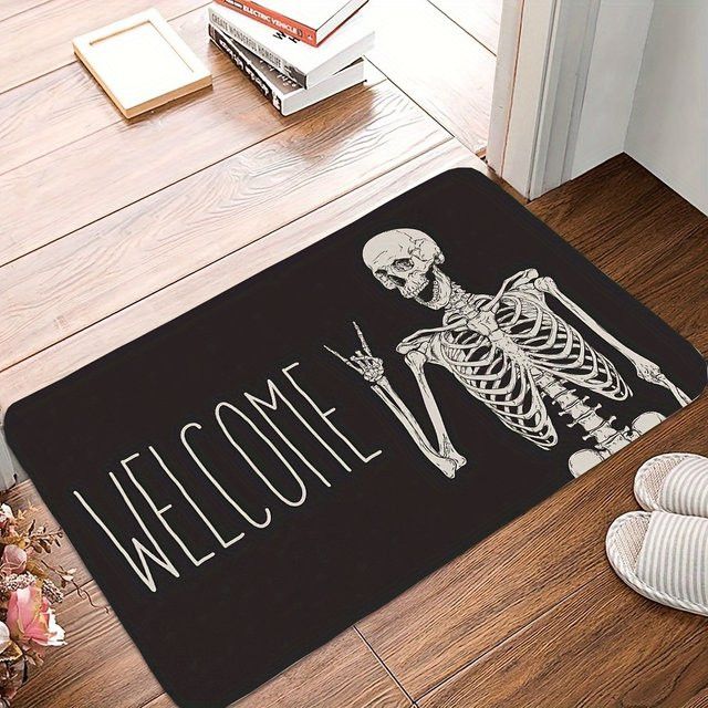 VIKAMA Halloween Bodenmatte mit Schädel-Motiv und Welcome-Schriftzug in Schwarz für Innen und Außen - Bild 1