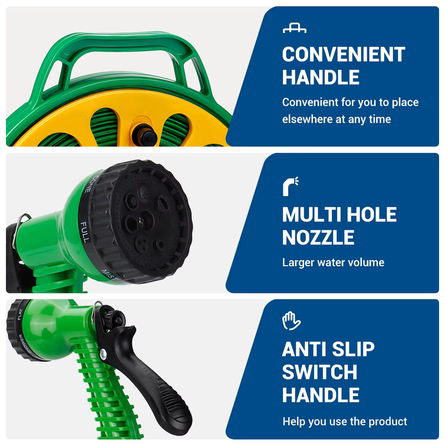 Drillpro PVC-Gartenschlauch in Grün mit 5 Sprühmustern und Sprühdüse, Länge: 15 m, passend für 1/2 Zoll oder 3/4 Zoll Wasserhähne - Bild 5