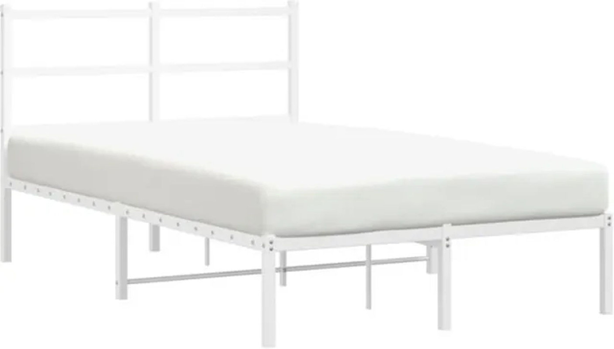 Vidaxl Metallbett mit Kopfteil in Weiß, klassisch und minimalistisch, B/T: 120 x 190 cm - Bild 1