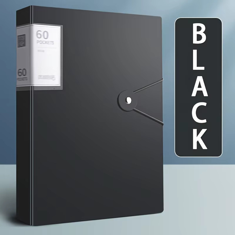 A4 Aktenordner mit 60 Taschen aus transparentem Kunststoff in Schwarz zur Organisation deiner Dokumente und Prüfpapiere - Bild 3