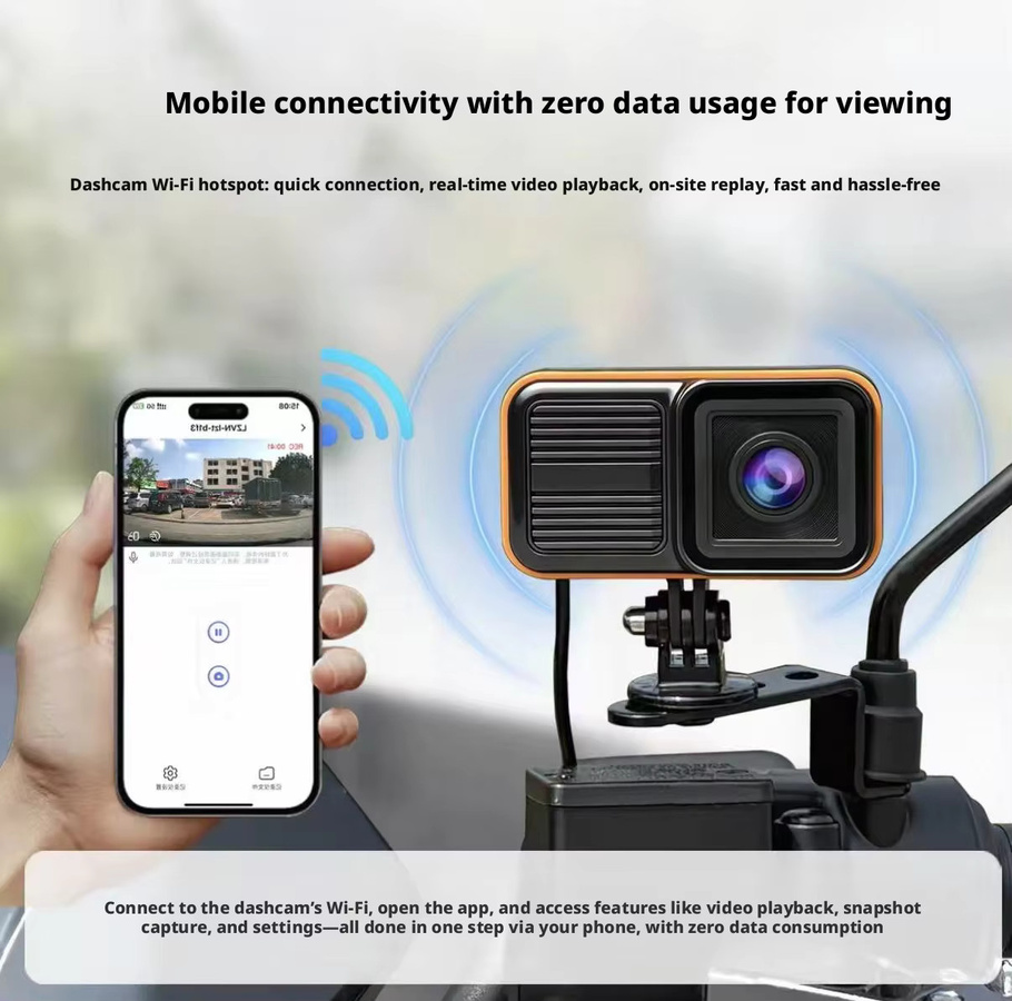 Wasserdichte Motorrad-Dashcam mit 4K UHD Vorne und 1080P Hinten, kabelgebundene Doppelkamera mit WLAN und Nachtsicht, Schwarz - Bild 3