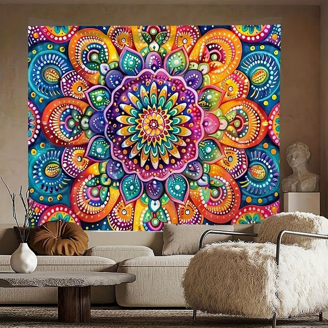 VIKAMA Wandteppich im Boho-Ethno-Stil mit Mandala-Design, bunt, B/H: 60 x 40 cm - Bild 1