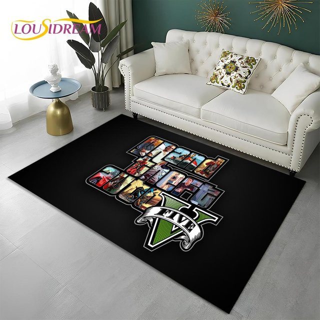 Rutschfester 3D GTA Gamer Teppich von Wucifang Jewelry in Schwarz, ideal für Wohnzimmer, Schlafzimmer oder Kinderzimmer, B/T: 60 x 40 cm - Bild 1