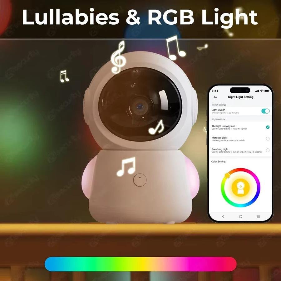 Zysecurity WiFi-Babyphone mit zwei 2K 3MP PTZ-Kameras, App-Steuerung und 4,3 Zoll IPS-Bildschirm in Weiß - Bild 3