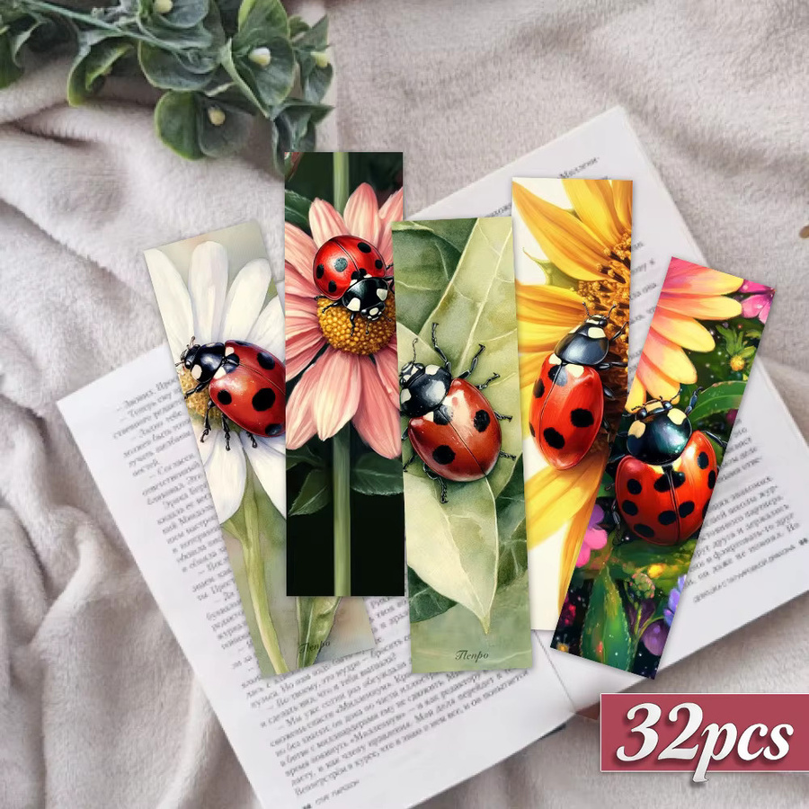 32 Stück Lesezeichen mit Marienkäfer-Motiven in Mehrfarbig, kreative künstlerische Designs aus Papier für den Schulanfang oder als Geschenk - Bild 2