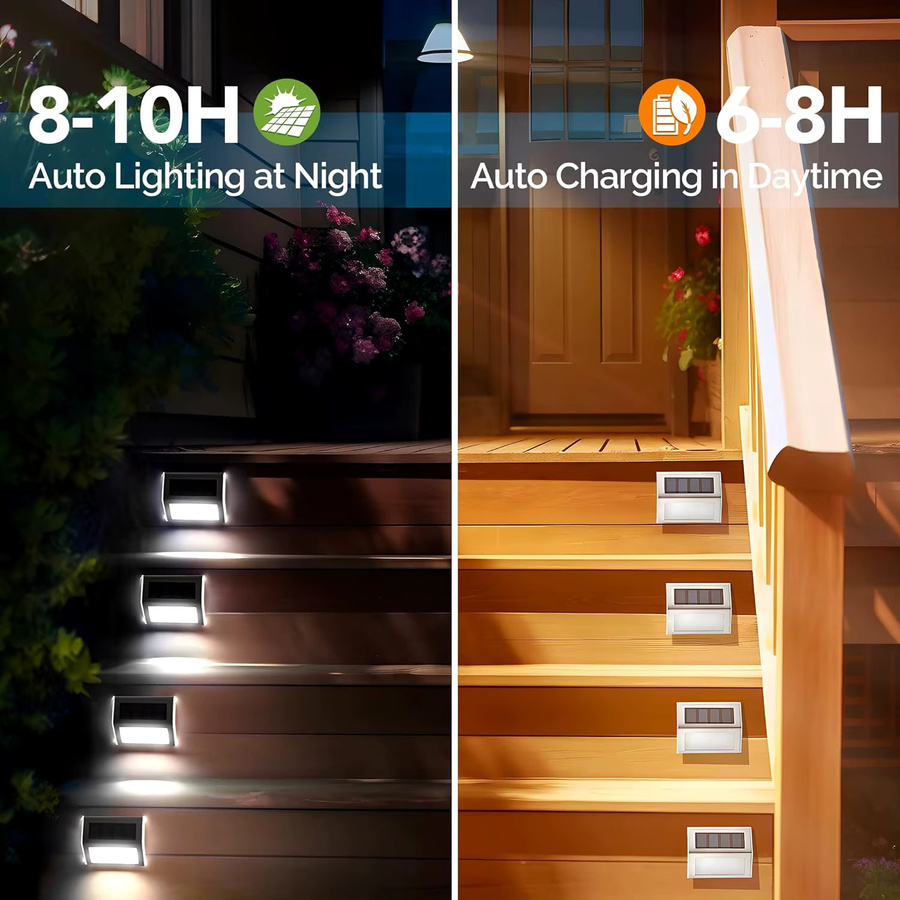 ZTree Solar-Stufenleuchten aus Edelstahl in Silber mit 3 LEDs, IP65 wasserdicht für Garten, Terrasse und Treppen - Bild 2