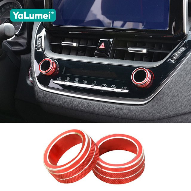 YaLumei 2er-Set Aluminium Klima-Schalter-Zierringe für Toyota Corolla E210 Hybrid 2019-2024 in Silber und Rot - Bild 1