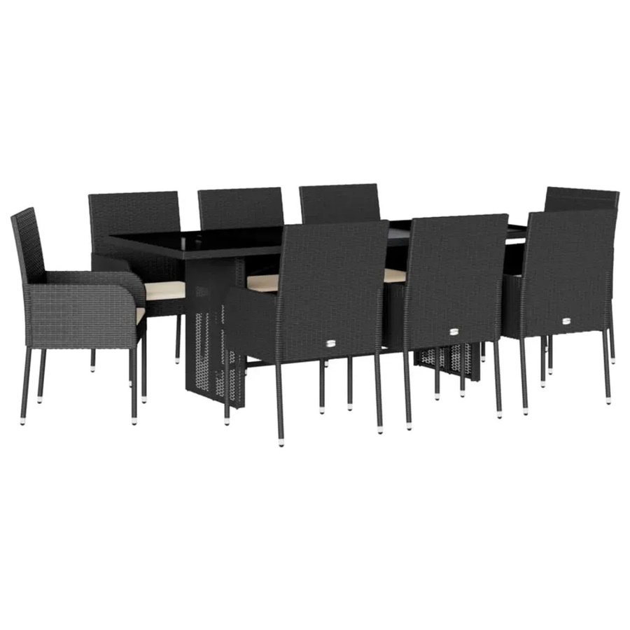 vidaXL 9-teilige Garten-Essgruppe aus Poly Rattan mit Kissen und Hartglas in Schwarz - Bild 2