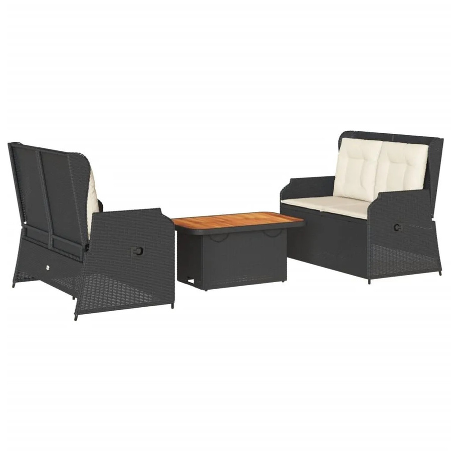 vidaXL 3-tlg Garten-Lounge-Set in L-Form mit Kissen und Couchtisch, Schwarz, Poly Rattan und Metall - Bild 2