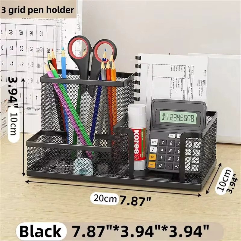Schwarzer Mesh-Schreibtisch-Organizer aus Metall mit 3 Stufen, Stifthalter und Aufbewahrungskörben für Büro, Schule und Zuhause - Bild 2