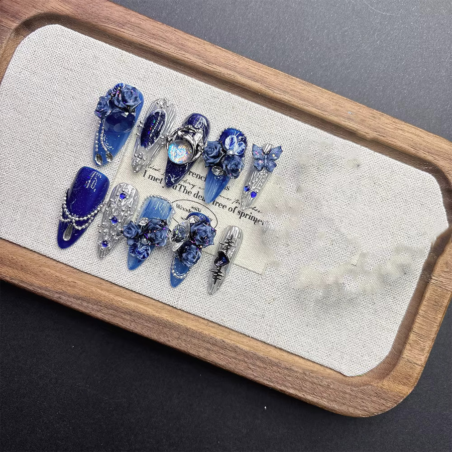 OEING Deep Blue Dream Court Press On Nails, 3D Rose, schimmernd - Bild 4