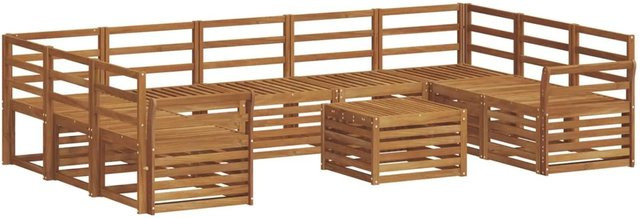 vidaXL Sofagarnitur 10-teilig aus Massivholz Akazie in Natur Braun, U-Form mit Tisch, Ecksofas und Sesseln - Bild 1