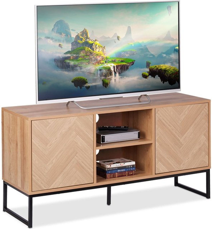 Relaxdays TV-Lowboard im Retro-Design aus Holzwerkstoff und Metall, Hellbraun/Schwarz, H x B x T: 60 x 120 x 38 cm - Bild 1