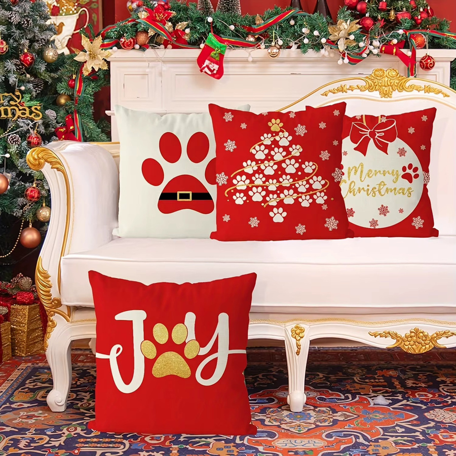 Weihnachtskissenbezüge aus Polyester mit Hundepfotenabdruck und Buchstabenmuster in Rot und Multicolour, B/T/H: 45 x 45 x 4 cm - Bild 2