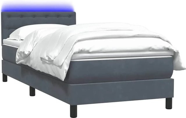 vidaXL Boxspringbett mit Matratze in Dunkelgrau, Samt, mit LED-Unterbettbeleuchtung und USB-Ladeanschluss, B/T/H: 80 x 210 x 78 cm - Bild 1