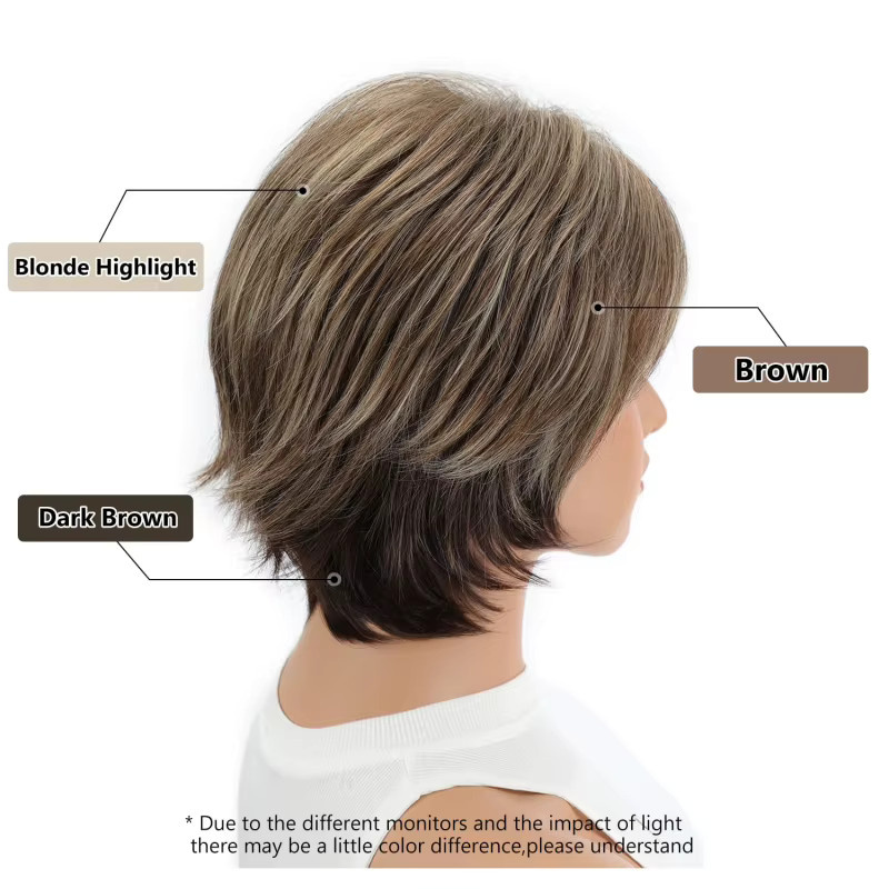 Suri Hair Kurzhaar-Perücke mit Pony, dunkelbraun-blond, glattes Kunsthaar, Damen - Bild 4