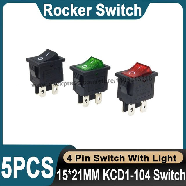 5er Set KCD1-104 Mini Wippschalter 4-Pin Schwarz, Ein/Aus Schalter für LCD TV und Stromversorgung, Maße: 15 x 21 mm - Bild 1