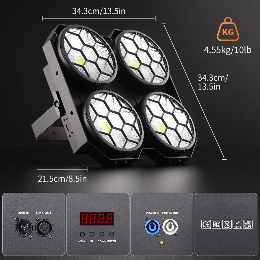 DayFlicker 2in1 COB LED Bühnenlicht mit 4 Augen und 4x100W DMX512 Blinder für DJ, Disco und Party - Bild 6